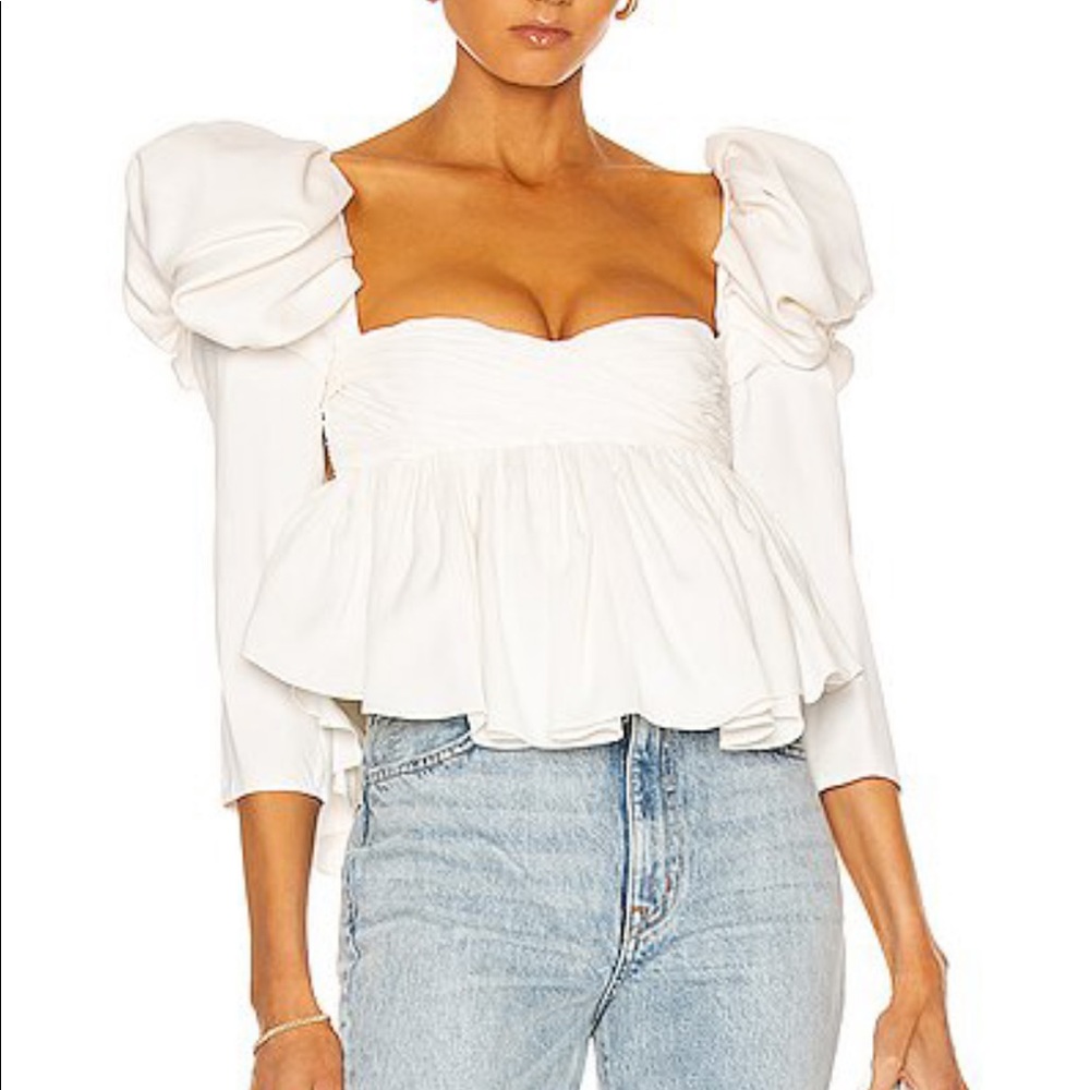 KHAITE Kim Puff Sleeve Silk Blouse in White sz 4 NWT